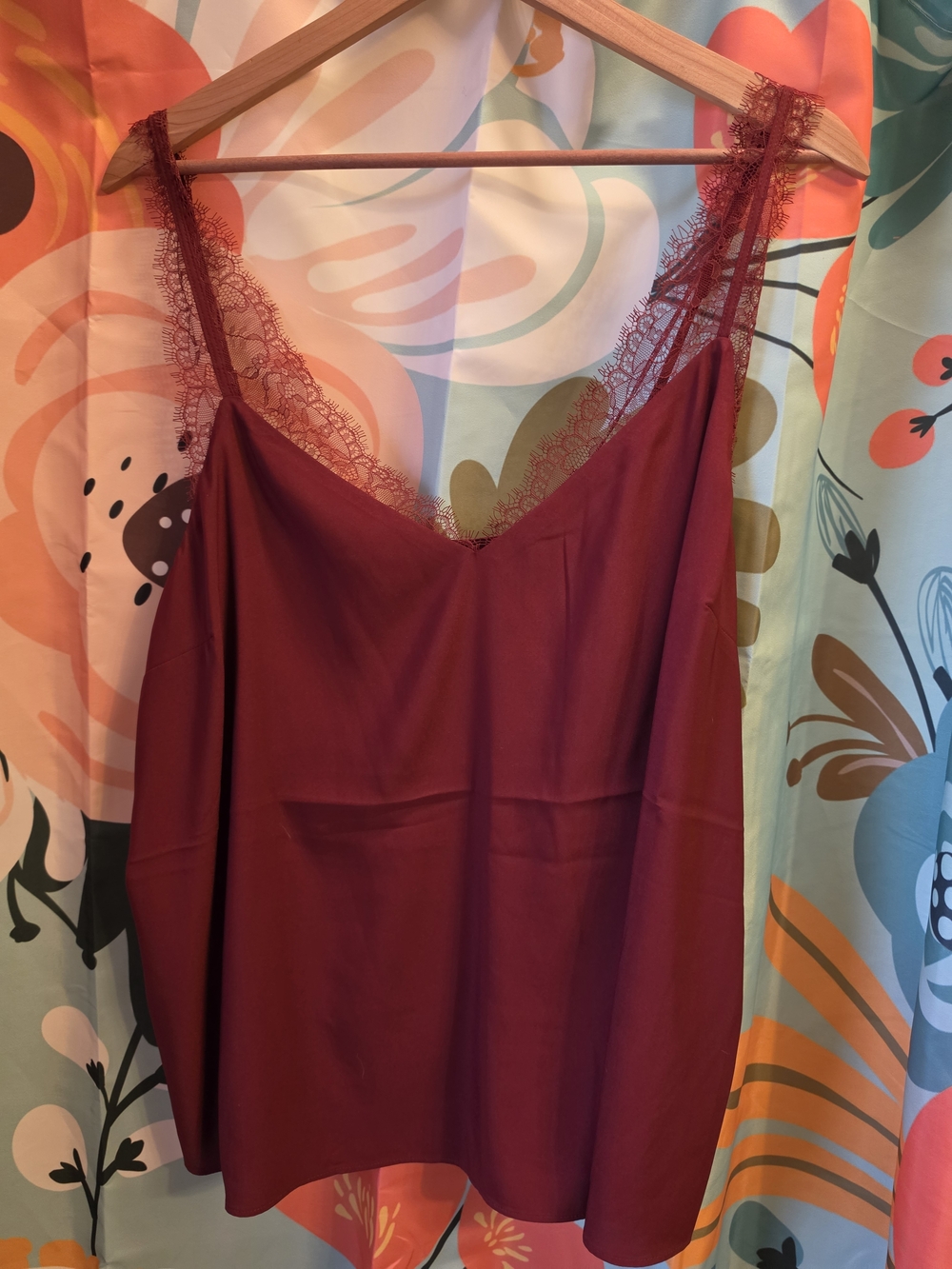 Express Lace Trim Red Cami Top